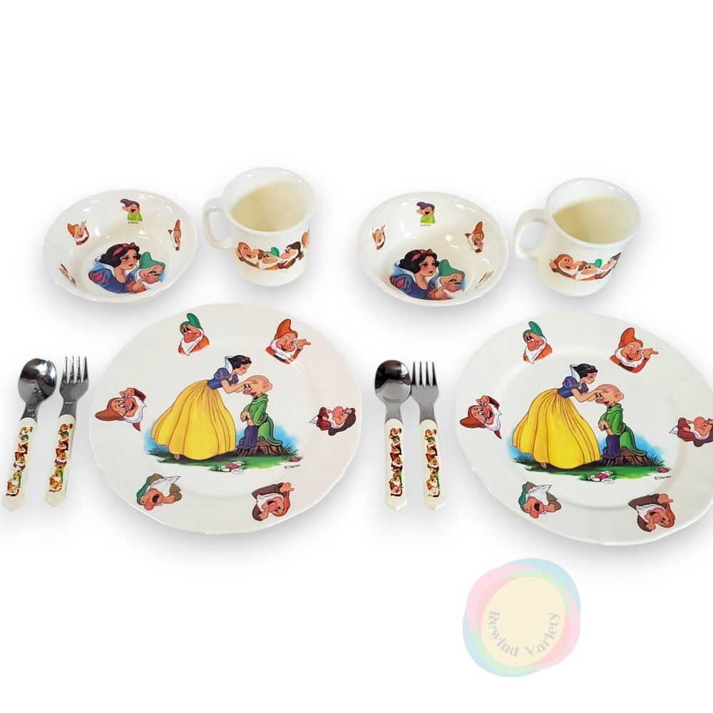 Set of 2 Vintage Disney Snow White Melamine Dish Sets